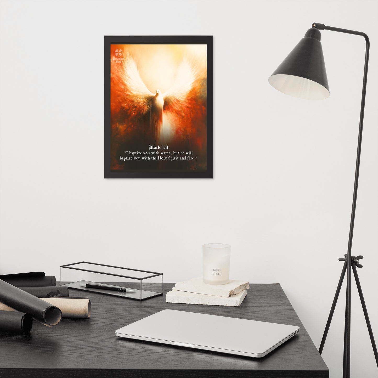 Dove Holy Spirit Wall Art - Bible Scripture Mark 1:8 Christian Quote Print - Dimensional Story