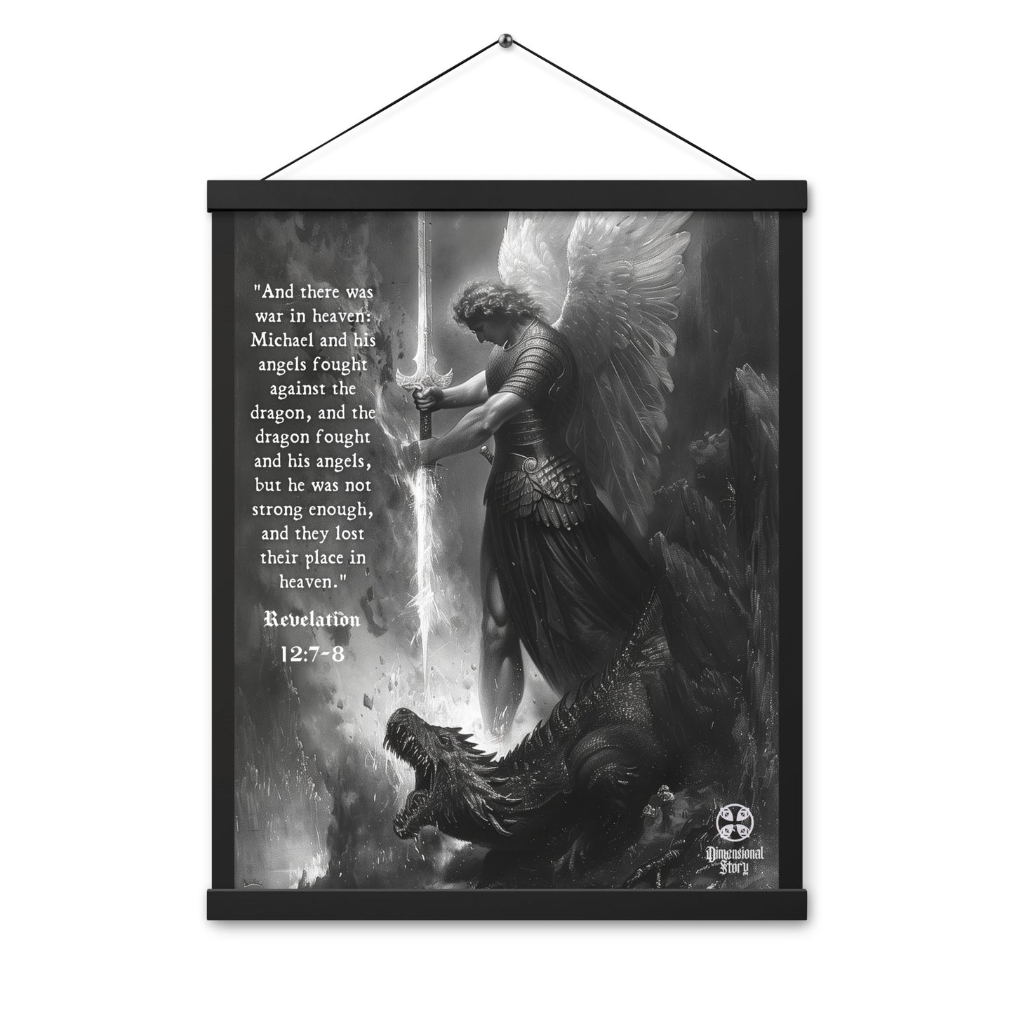 Saint Michael Archangel Slaying Dragon Wall Art - Revelation 12:7-8 Bible Verse Print - Christian Merch by Dimensional Story